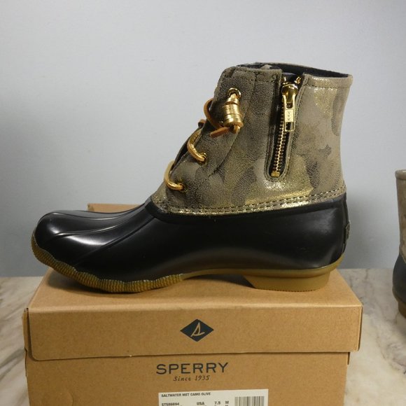 Sperry Women's Saltwater Leather Metallic Gold Snow Boot, Olive Camo, 7.5 - Picture 3 of 11